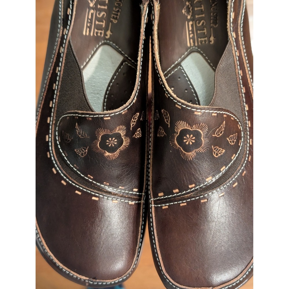 L'Artiste by Spring Step Burbank Brown Leather Slip On Clogs Floral Comfort 7.5 - Picture 2 of 8